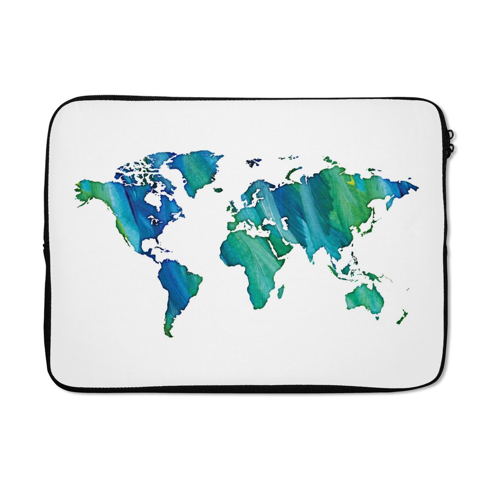 MuchoWow Laptop Hülle 13 Zoll Weltkarte - Aquarell - Weiß Laptoptasche - Laptophülle - Sleeve - Rundumschutz