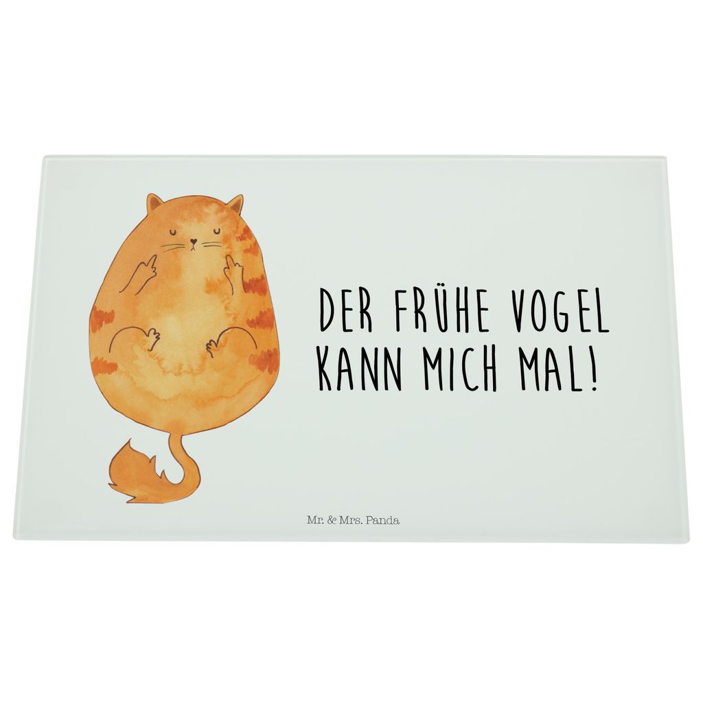 Mr. & Mrs. Panda Glasschneidebrett Katze Frühaufsteher - Weiß - Geschenk, Genervt, Schneidplatte Glas, Mittelfinger, Schneidebrett Aus, Tiger, Ka...