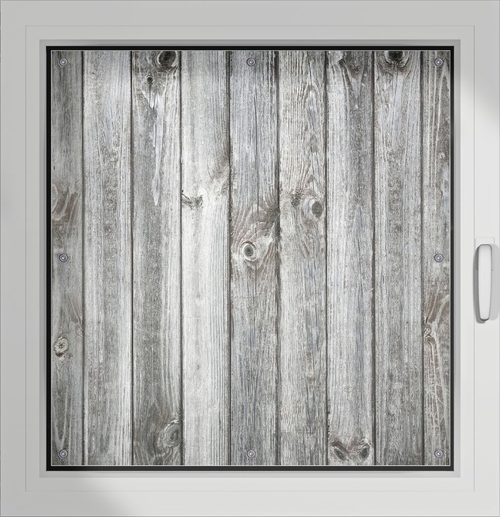 Wallario Lichtschutzbild, Dekorativer Sichtschutz Sonnenschutz 96 x 100 cm mit Motiv: Holz-Optik Textur hellgraues Holz Paneele Dielen mit Asteinsc...