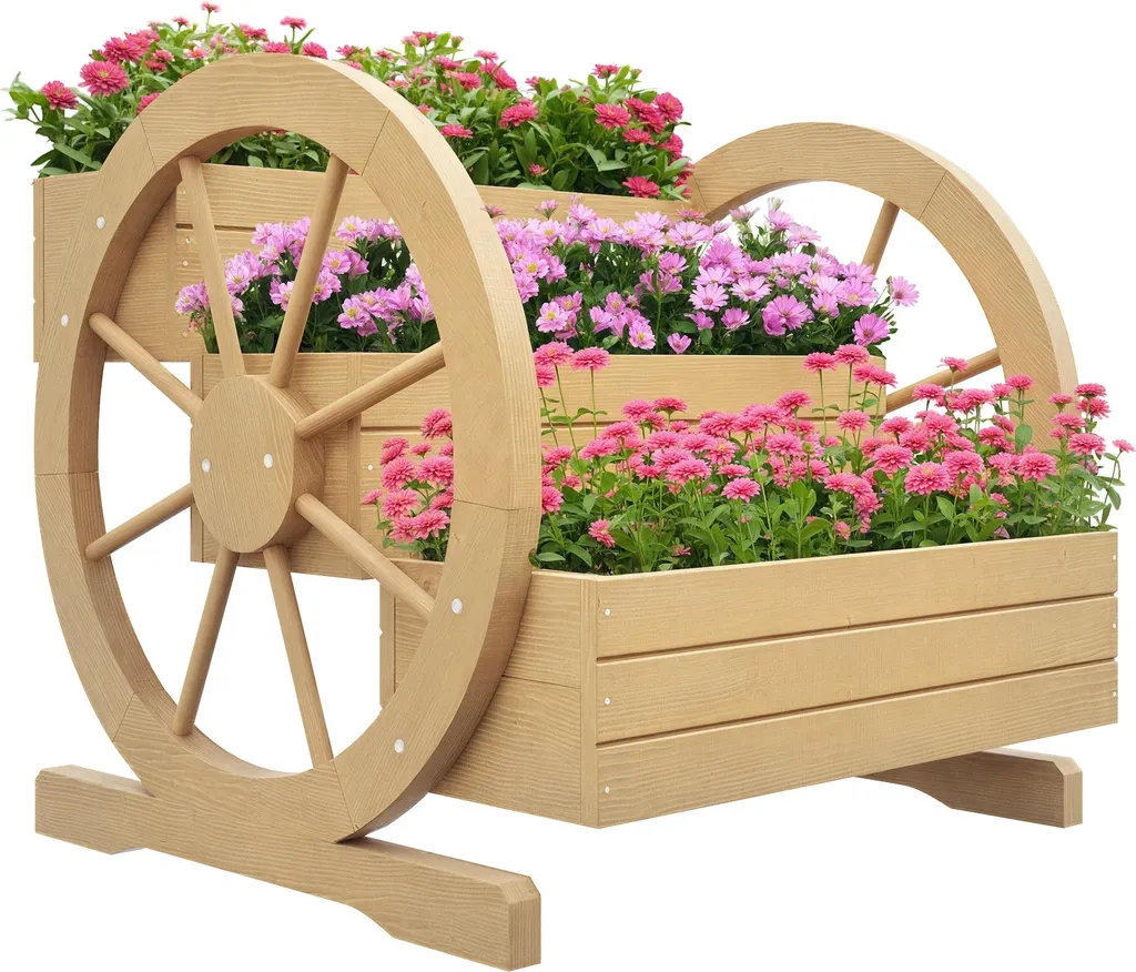 Jardinière Charrette Rustique Chic 3 Étages en Bois de Sapin Naturel