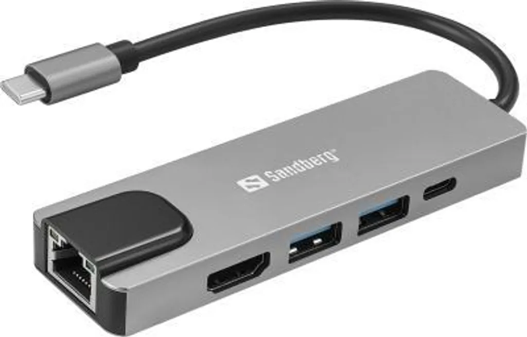 Câble Sandberg USB-C pour Station d'Accueil Charge 100W et Écran 4K Argent