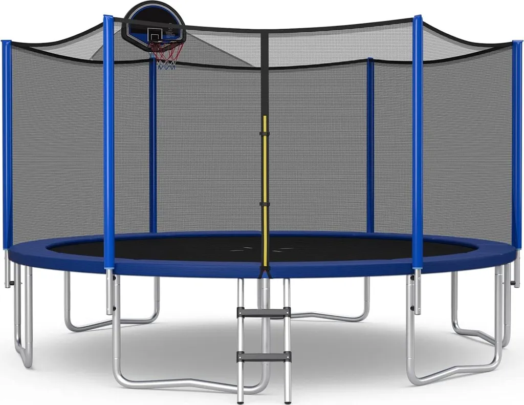 Trampoline avec Filet 180cm et Panier de Basket COSTWAY Ø366 cm