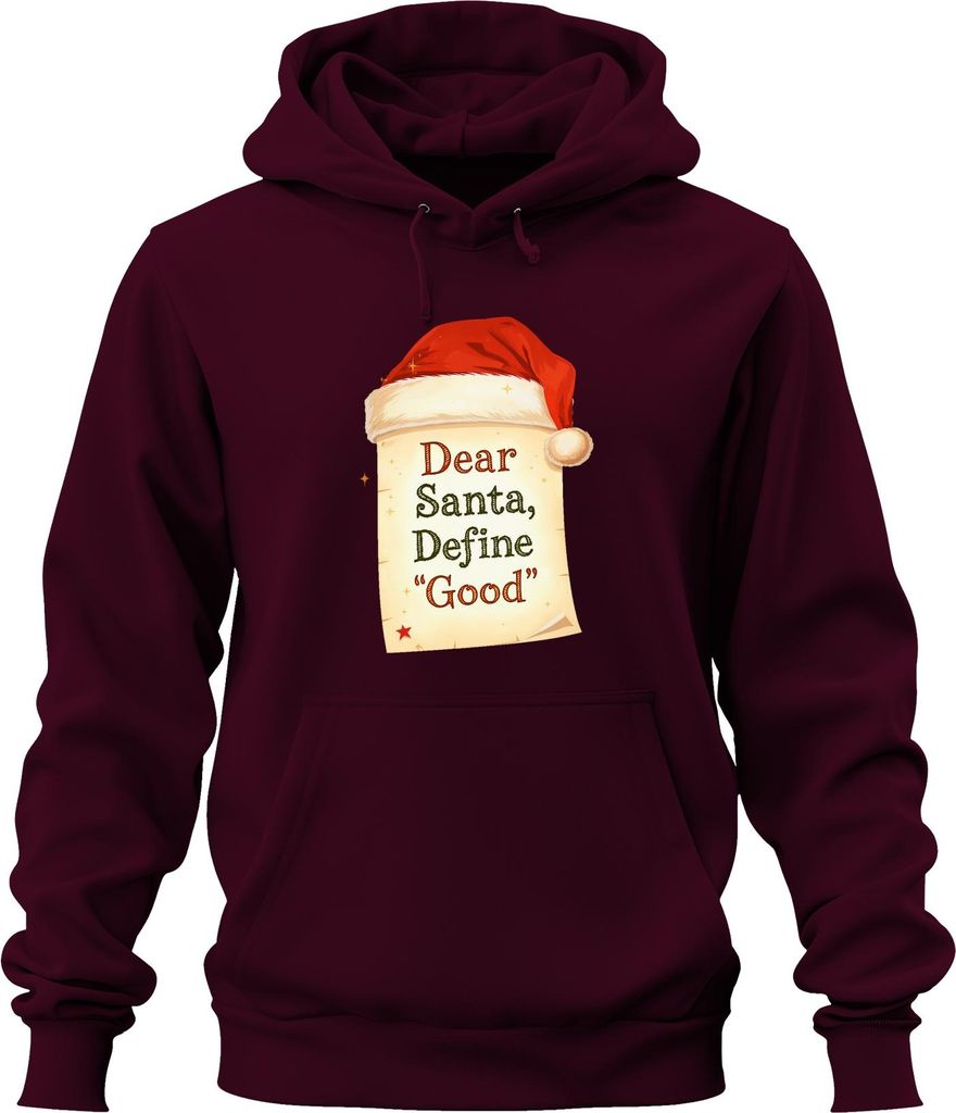Dear Santa Define Good Weihnachtsmann Weihnachten Geschenk lustig Uni Hoodie Kapuzenpullover, Burgundy, M