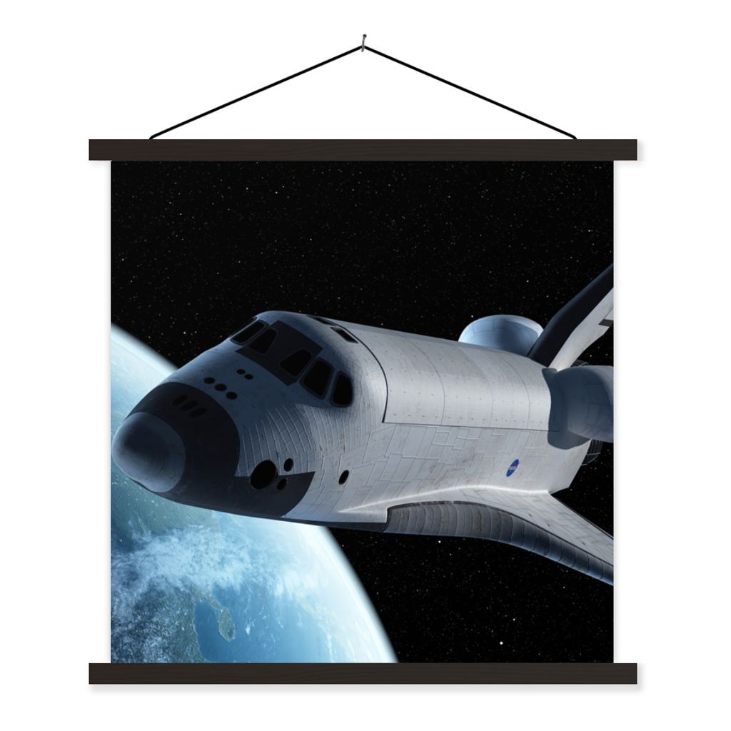 MuchoWow Textilposter Space Shuttle über der Erde 40x40 cm mit schwarzem Rahmen - Fotos