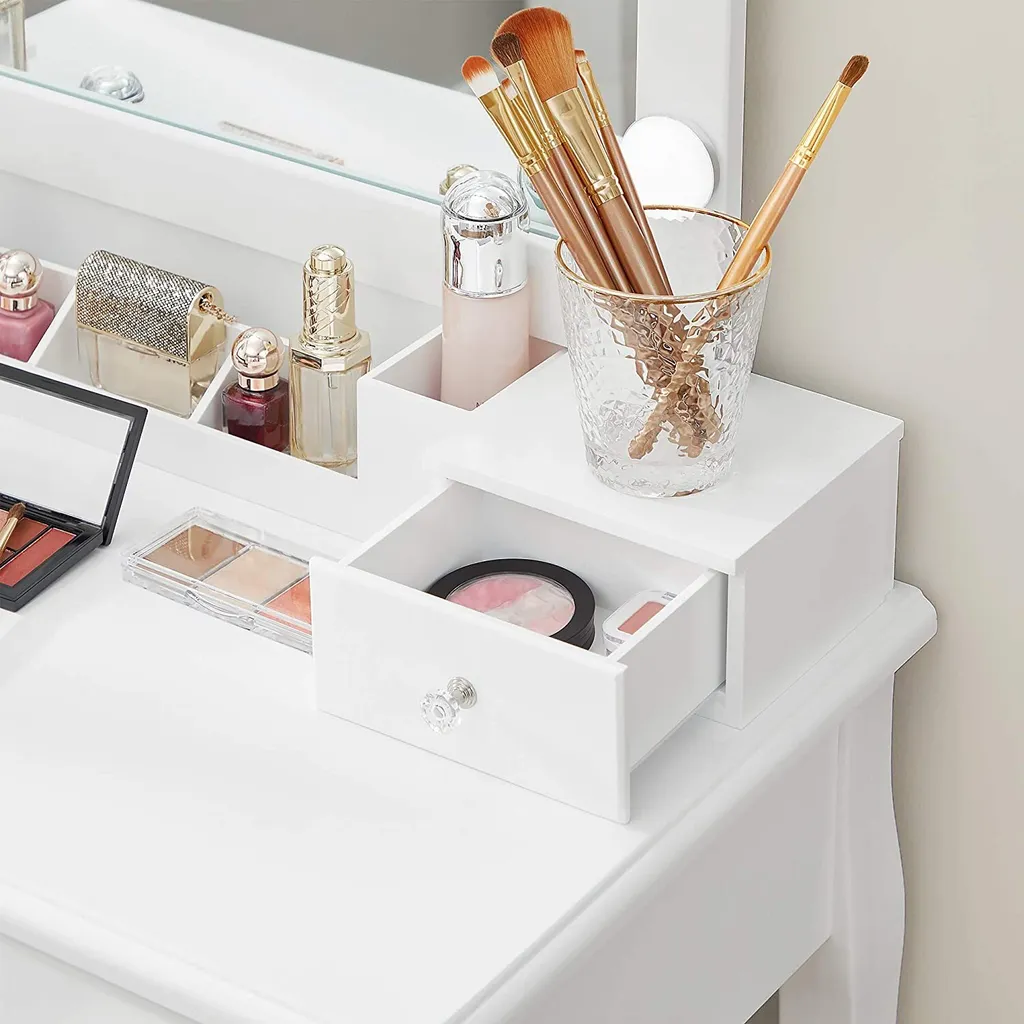 Table Coiffeuse Blanche avec Miroir et Tabouret pour Chambre ou Dressing