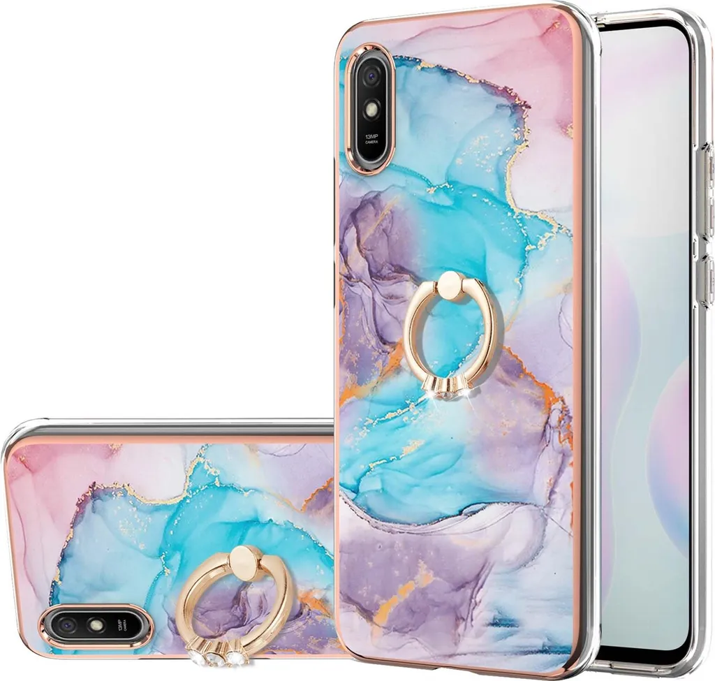 Custodia Xiaomi Redmi 9A Silicone Blu con Anello - Protezione Top