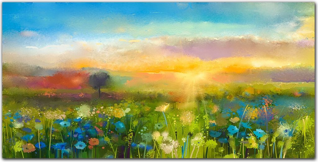 Coloray Bild aus Acryl 140 cm x 70 cm - Gehärtetes Acryl Bild auf Acrylglas Wohnzimmer Küche Dekoration Wanddekoration - Blumen Sonnenuntergang