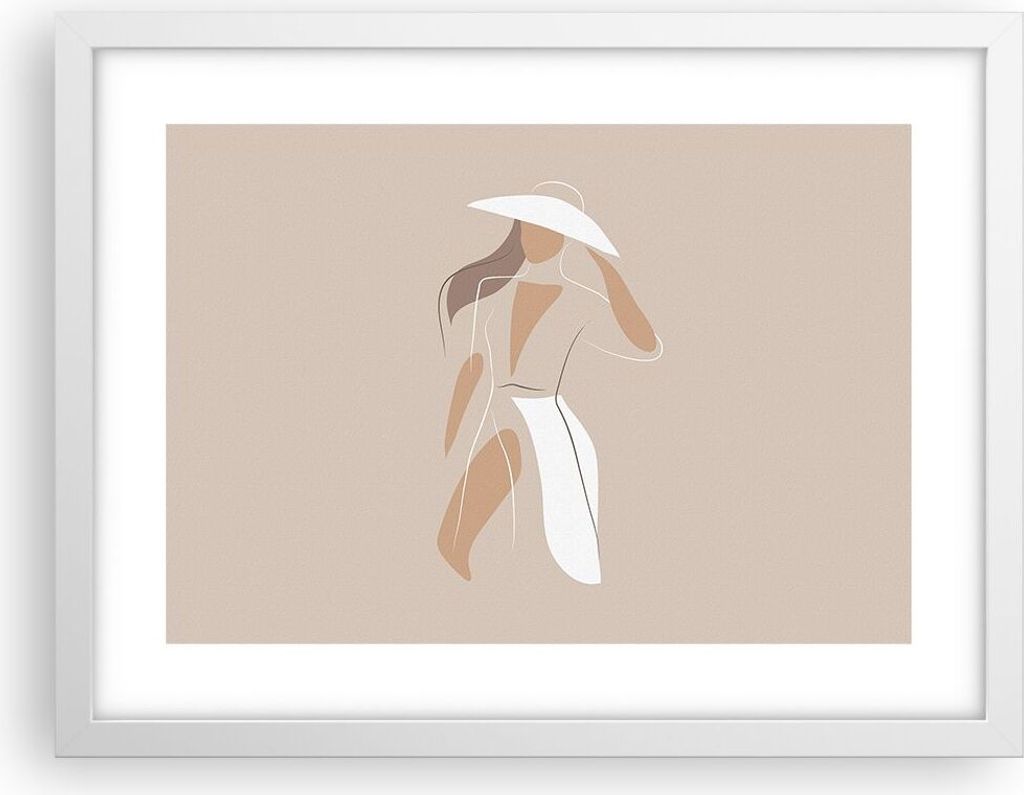 Gerahmtes Poster - Weißer Rahmen - Minimalismus Frau Buntstift - 40x30 cm - Wand Bild - Wanddeko - Wandbilder - Kunstposter - Wandposter - Bilderr...