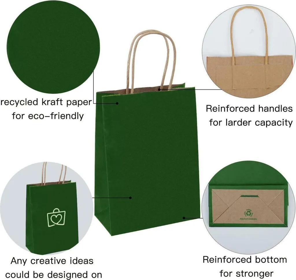 Sacs Cadeaux Verts 15x8x21 cm : Emballage Robuste et Écologique pour Fêtes
