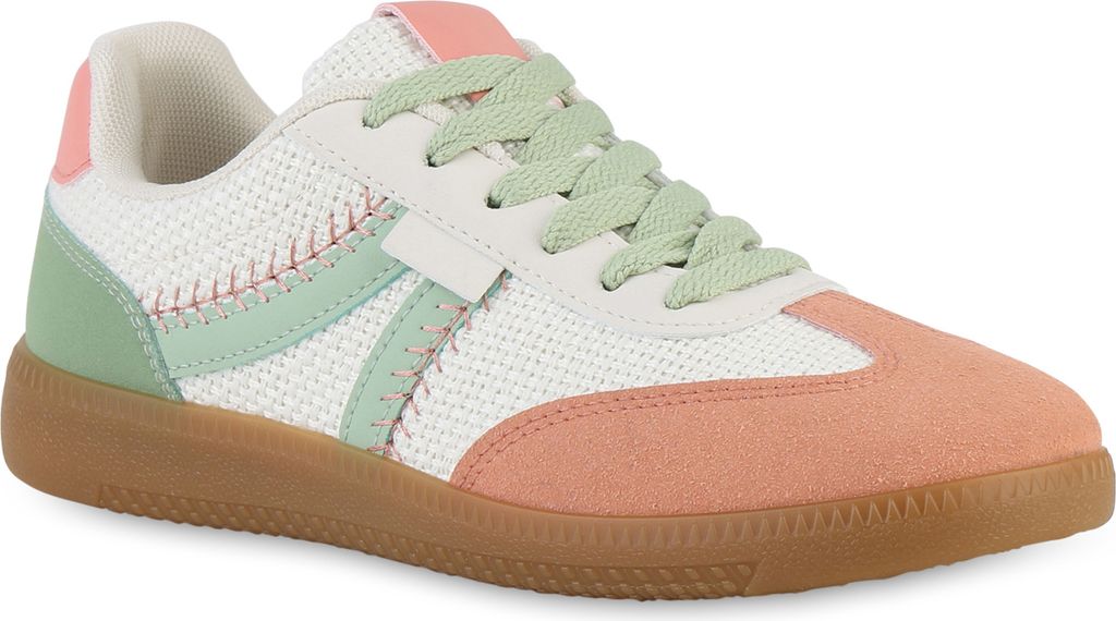 VAN HILL Damen Sneaker Low Schnürer Bequeme Strick Freizeit Schuhe 841527, Farbe: Hellorange, Größe: 39