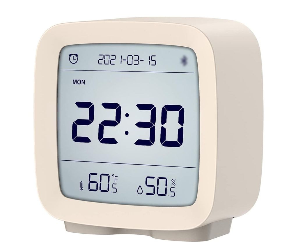 QingPing Bluetooth-Wecker, 5-in-1-Multifunktionswecker, Bluetooth 5.0, Uhr, Thermometer, Hygrometer, Kalender, Beige