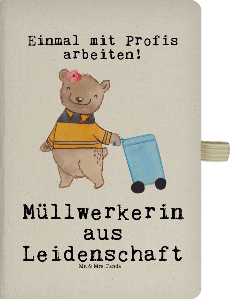 Mr. & Mrs. Panda notizbuch Müllwerkerin Leidenschaft - Transparent - Geschenk, Kladde, a4, Müllfrau, Witzig, Notizheft, Journal, Jubiläum, Tageb...