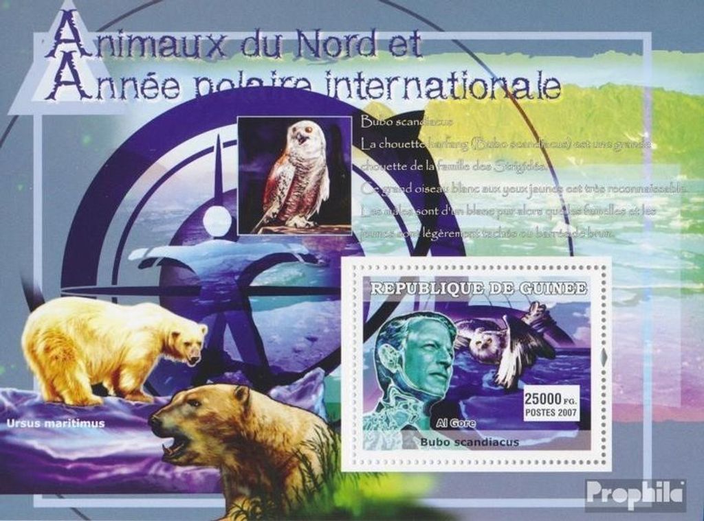 Briefmarken Guinea 2007 Mi Block 1235 (kompl. Ausgabe) postfrisch Eule / Bär / Al Gore