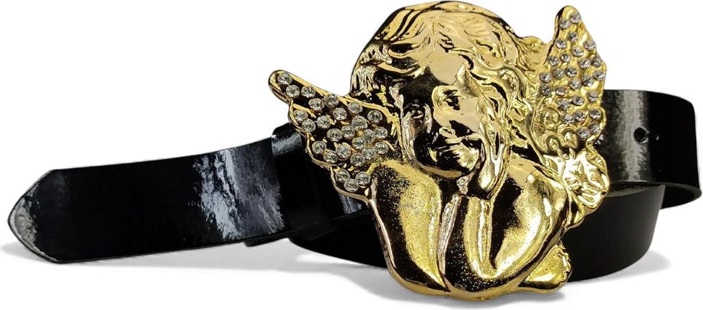 FRONHOFER Lack Damengürtel mit goldener Engel-Gürtelschnalle und Strass