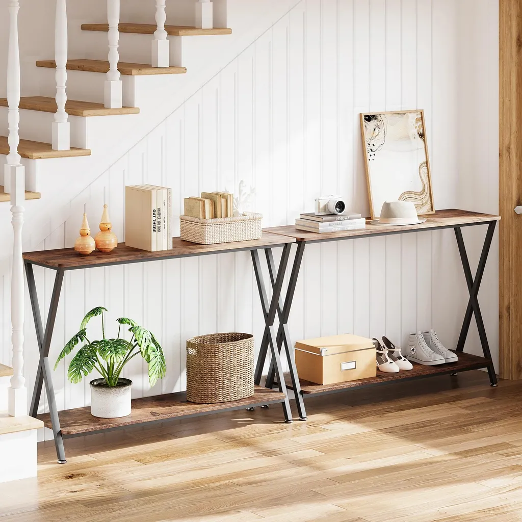 Console étroite pour petit couloir solution gain de place bois et métal