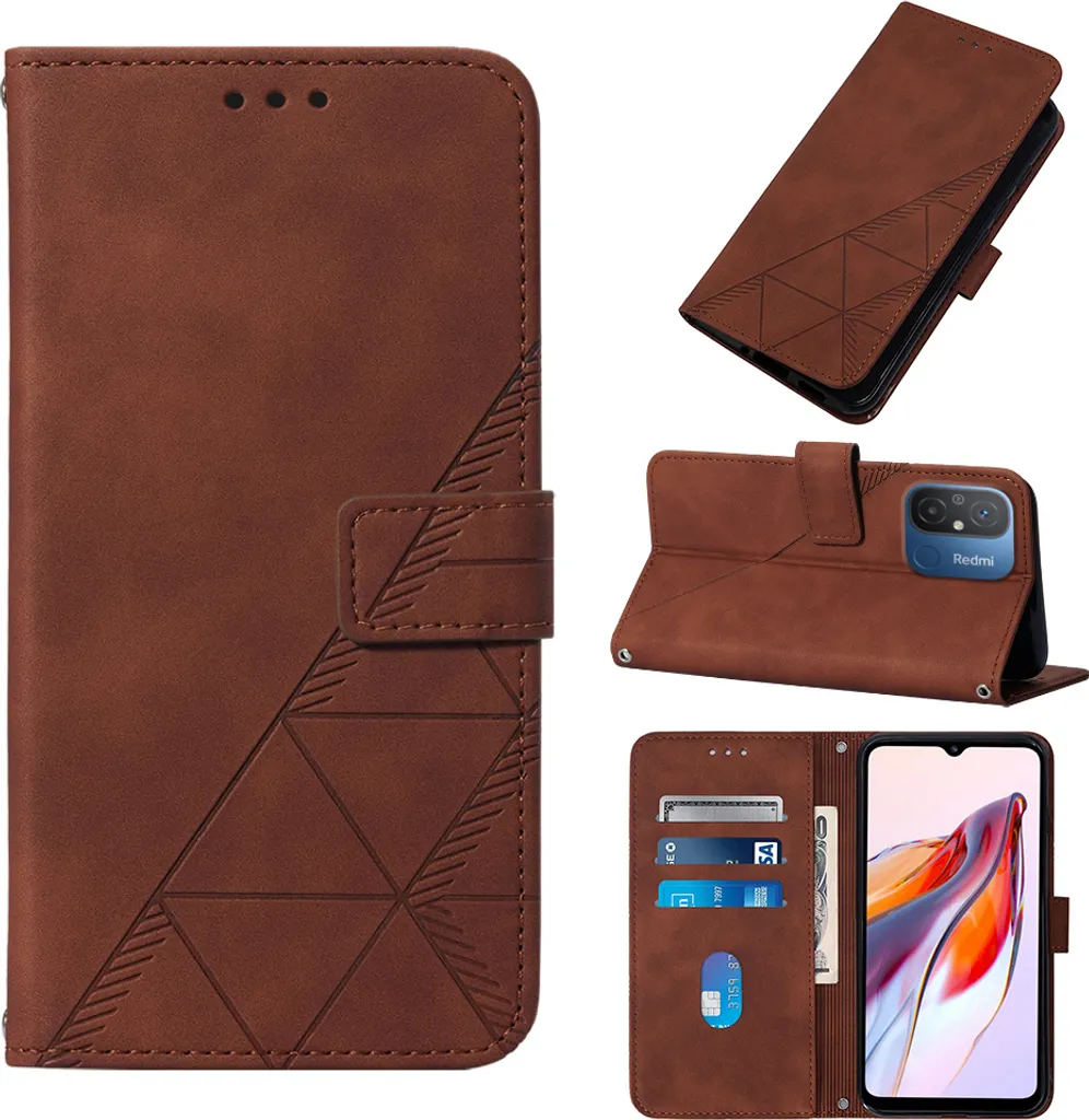Custodia Flip Vintage Xiaomi Redmi 12C & Poco C55 - Marrone Goffrato - 1