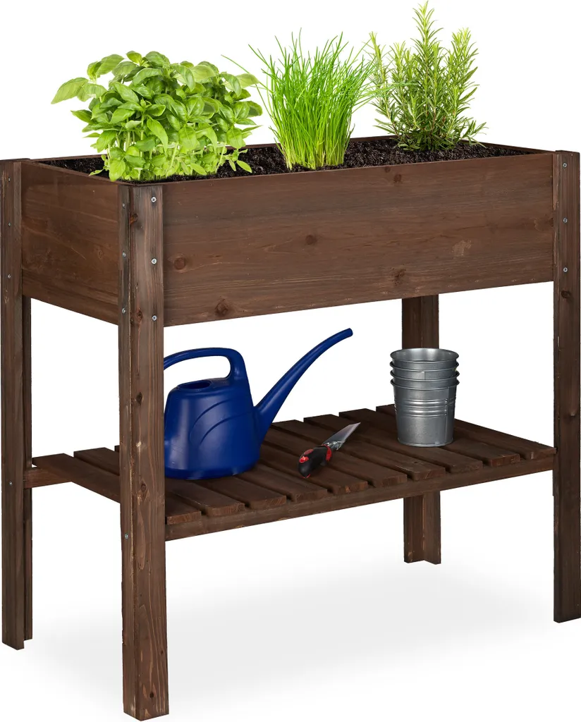 Jardinière sur pieds Relaxdays bois brun foncé pour herbes aromatiques
