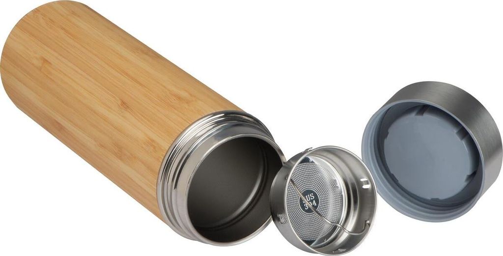 Edelstahl-Trinkbecher Bambus mit Teesieb 350ml