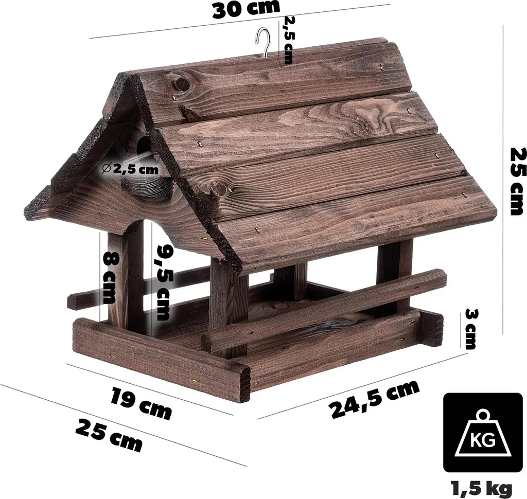 Maisonnette pour oiseaux extérieurs en bois marron - Format 30x25cm - 3