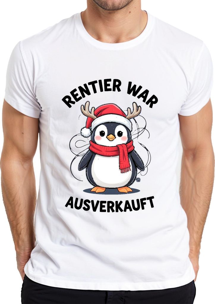 Rentier war t Pinguin Weihnachten lustig Geschenk Herren T-Shirt, Weiß, L