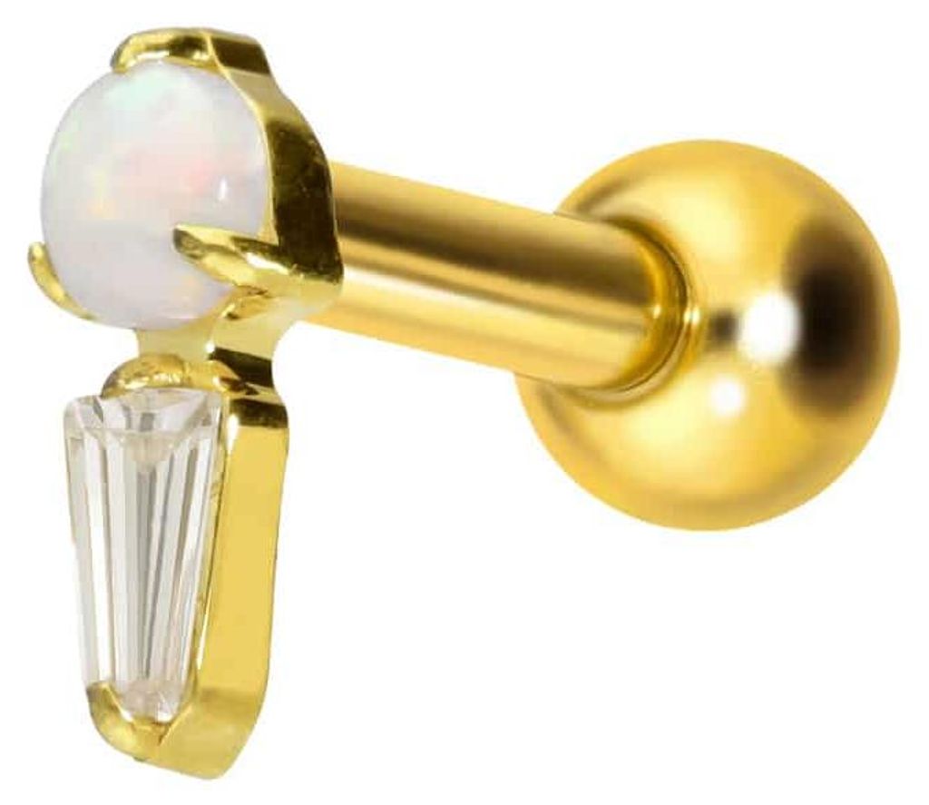Ohrpiercing Titan Ohrpiercing mit Innengewinde SYNTHETISCHER OPAL + KRISTALLRECHTECK Gold Stablänge: 6mm