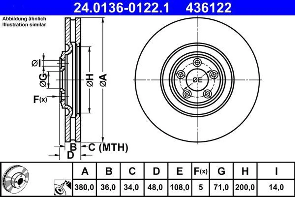 Disque frein avant ATE 24.0136-0122.1 Jaguar XF XJ XK C2P12622