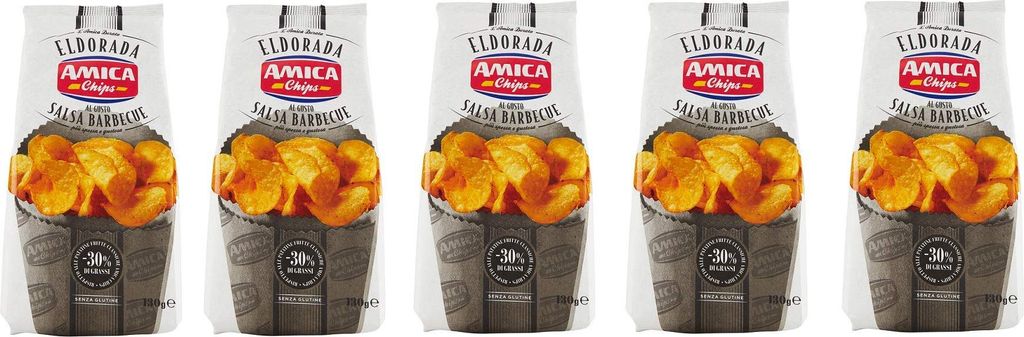 5x Amica Chips Eldorada Salsa Barbecue Kartoffelchips gesalzen mit Geschmack der Barbecue-Sauce glutenfreie knusprige Kartoffel chips 130g