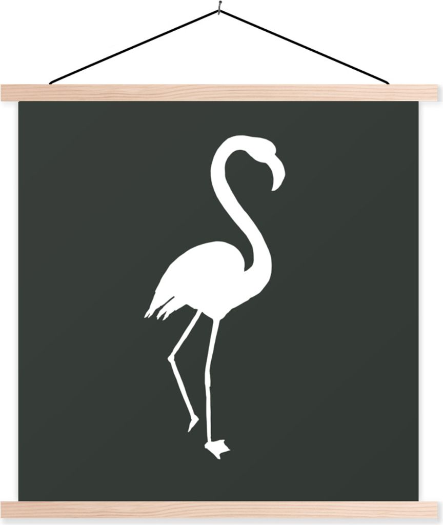 MuchoWow Textilposter Flamingo - Scherenschnitt - Weiß 120x120 cm mit holzfarbenen Rahmen - Textil-Poster