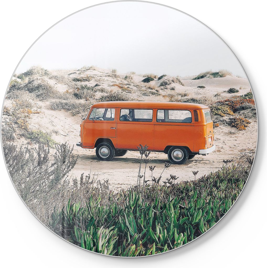 DEQORI Schneidebrett Glas Ø 30 cm 'Küstenabenteuer im VW' Schneideplatte Servierplatte