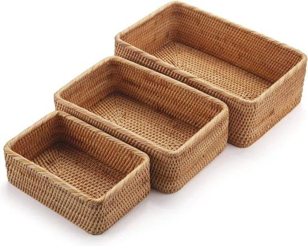 Lot de 3 Paniers de Rangement Triangulaires en Osier Tressé Naturel