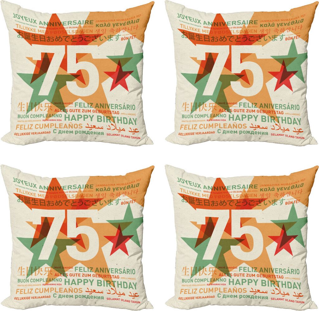 ABAKUHAUS 75. Geburtstag Kissenbezug Set (4 Stück), Weltweit Grüße, Moderner Doppelseitiger Digitaldruck, 60 cm x 60 cm, Mehrfarbig