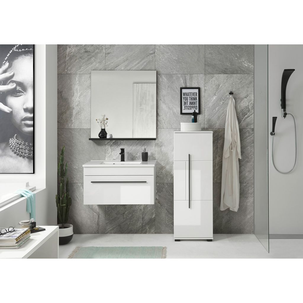 Badezimmer Set inkl. Mineralgussbecken CHARLESTON-61 in Hochglanz weiß, B/H/T: ca. 135/200/45 cm