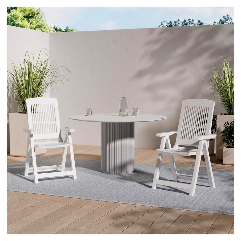 2er Set verstellbare Gartenstühle Klappstuhl Hochlehner Kunststoff Weiß