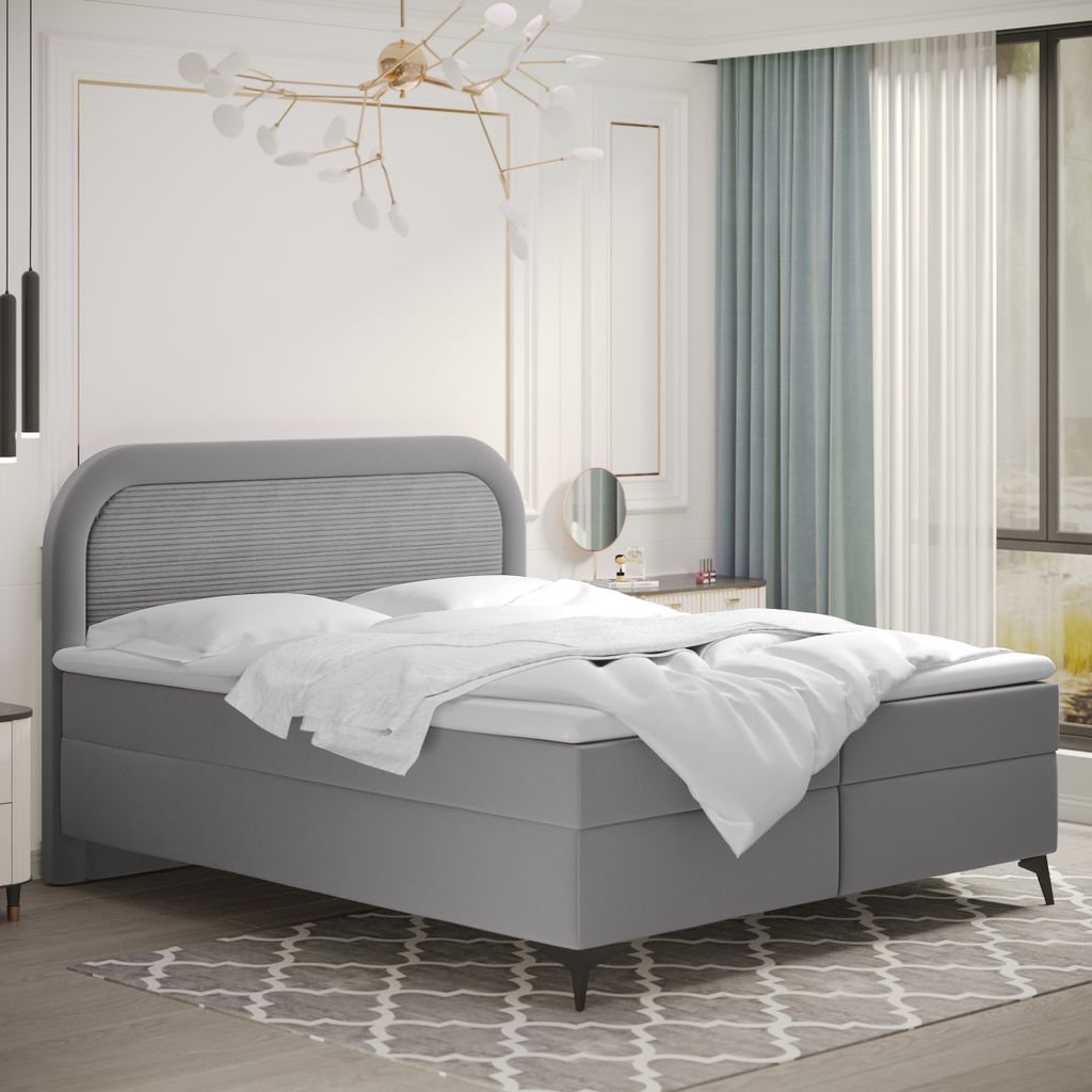 Kaiser Möbel Boxspringbett mit bettkasten und topper Valentino, mehrere Größen Paros/Poso 200x200 cm Hellgrau