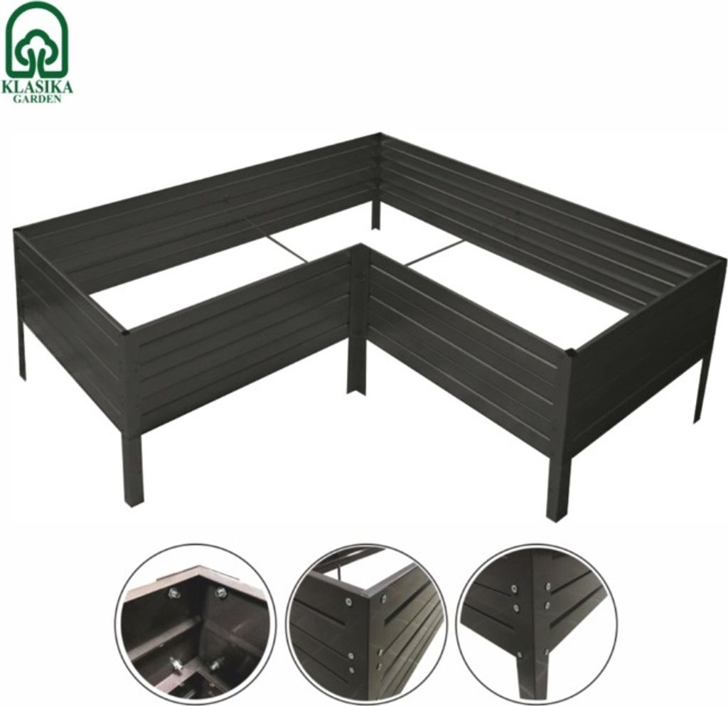 Garten-Hochbeet Verzinkter Stahl KLASIKA GARDEN L-förmig 50x150x75x75x75x75 cm, bemalt (Braun)
