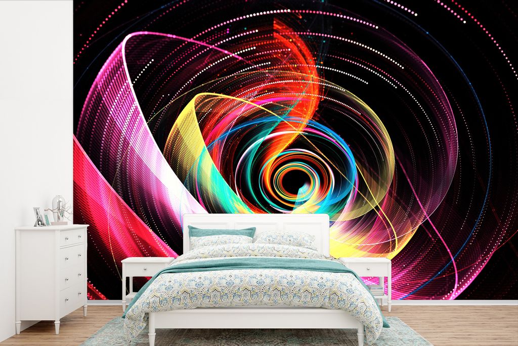 MuchoWow Fototapete für Wohnzimmer oder Schlafzimmer Wandtapete Vinyl Motivtapete Bunte tanzende Linien - 450x300 cm - Gemusterte