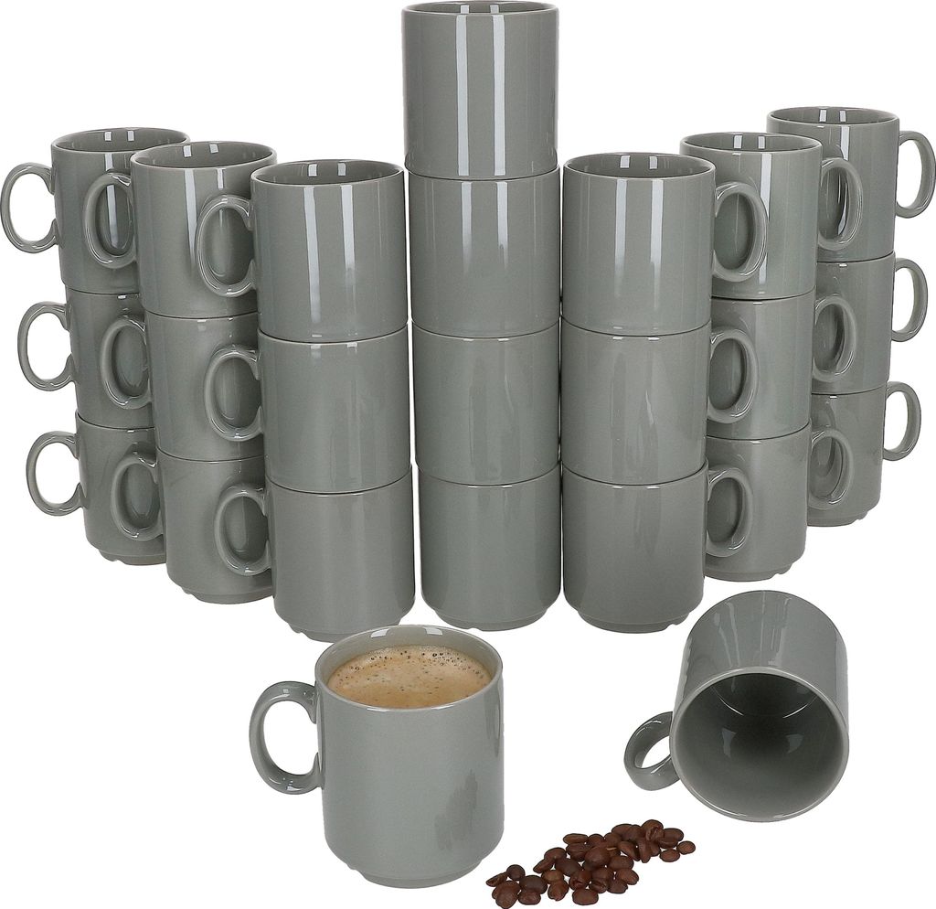 24er Set Event Kaffeebecher 250ml grau Porzellan-Tassen stapelbar