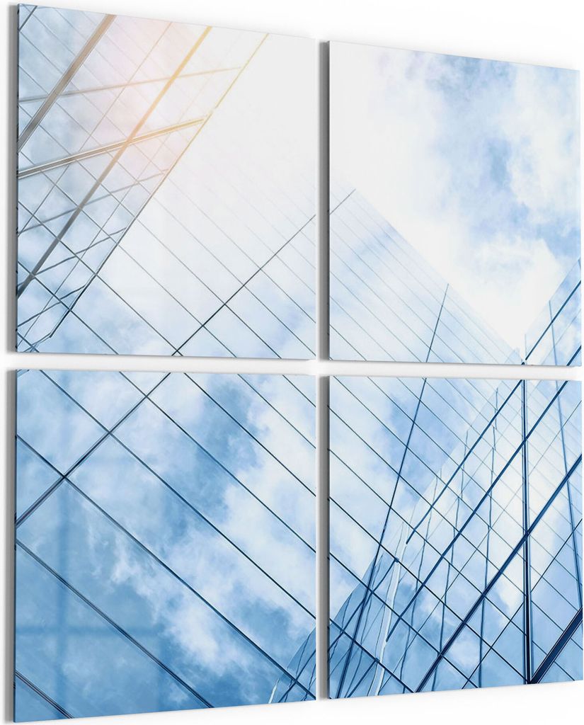 DEQORI Glasbild Echtglas 4x50x50 cm 'Gläserne Wolkenkratzer' Wandbilder XXL groß