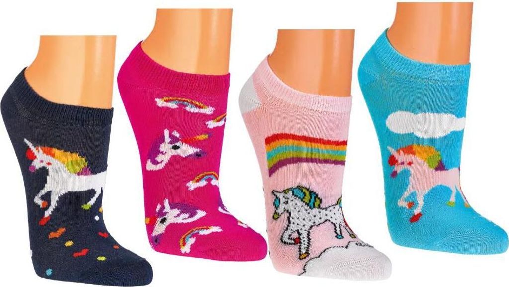 TippTexx 24 6 Paar Kinder Sneakersocken, für Mädchen & Jungen, Einhorn, Größe 23-26