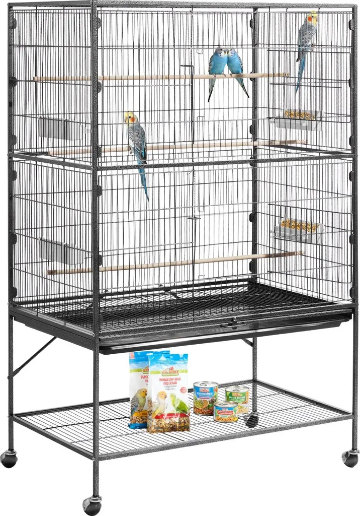 Cage Oiseaux avec Perchoirs et Mangeoires - Fer Forgé Robuste 151 cm Haut