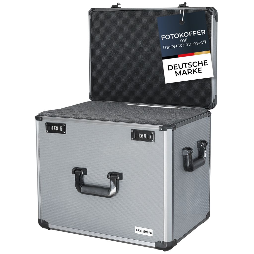HMF 14422-02 Alu Fotokoffer, Miniaturenkoffer mit Rasterschaumstoff, 46 x 33 x 41 cm
