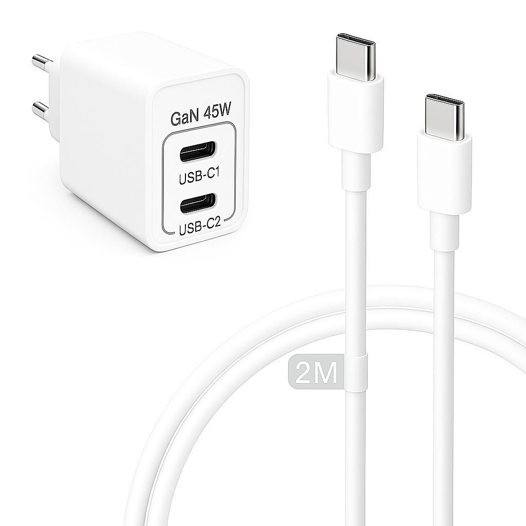 45W USB-C Netzteil & 1m 60W Schnellladekabel GaN Ladegerät Produktbild 