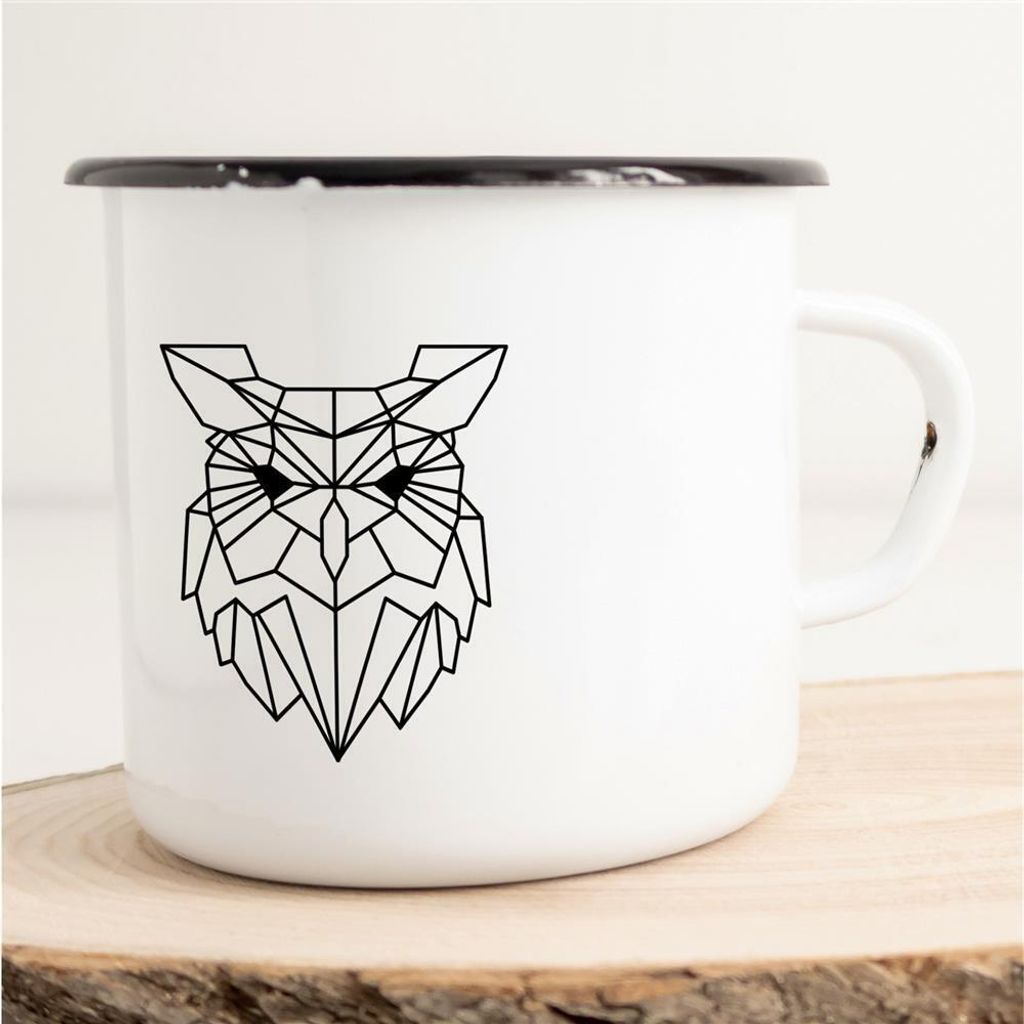Huuraa Emaille Tasse Eulenkopf Geschenk Kaffeebecher Vintage 300ml Eulenkopf Präsent