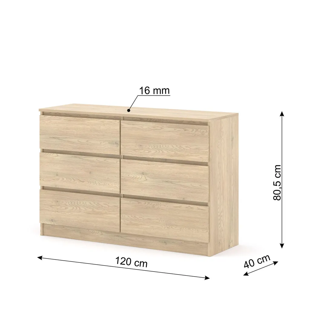 Commode 120 cm MAJA S6 Chêne Cremona - Meuble de Rangement Robuste - 3