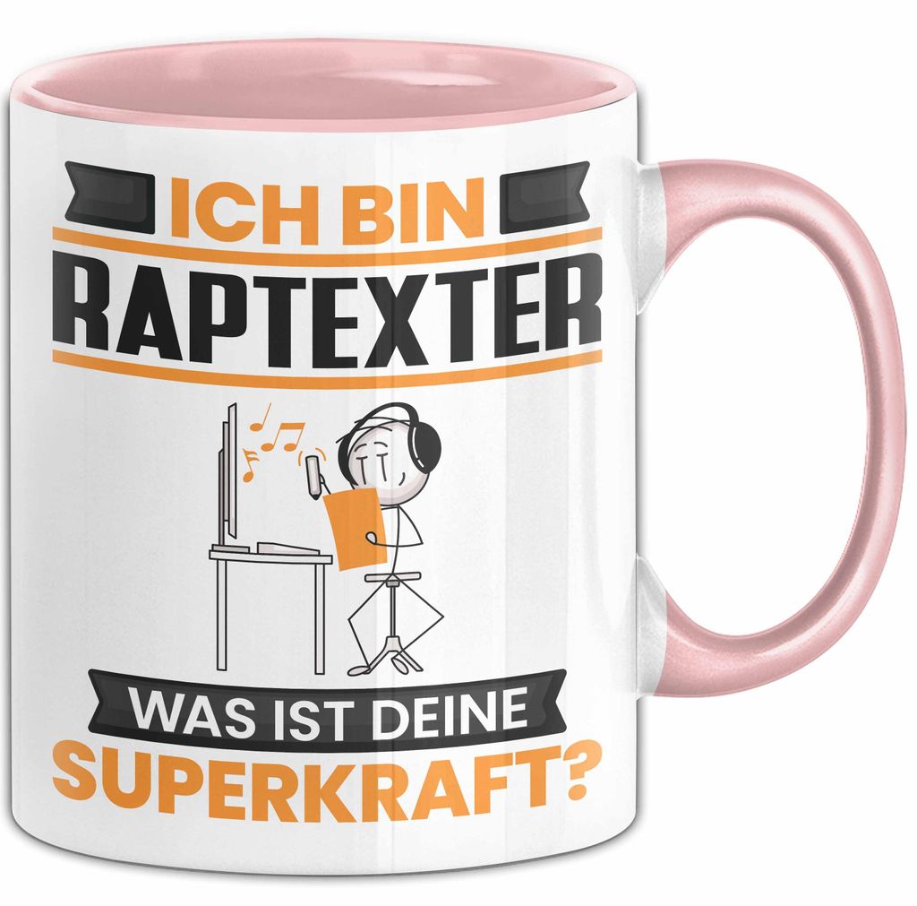 Raptexter Tasse Geschenk für Raptexter Geburtstag Lustiger Spruch Kaffee-Becher Was Ist Deine Superkraft (Rosa)