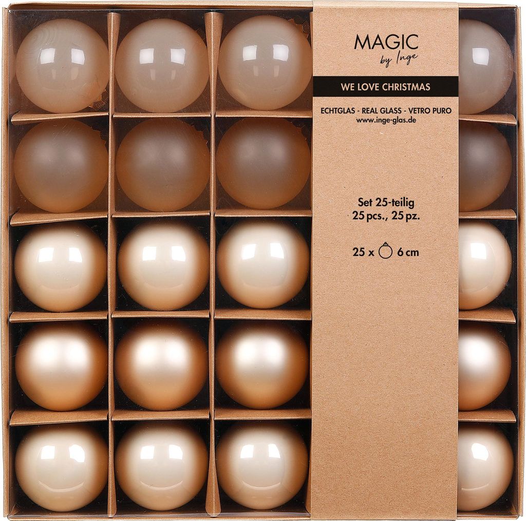 Weihnachtskugeln Glas 6cm 25er Set - Champagne teils transparent