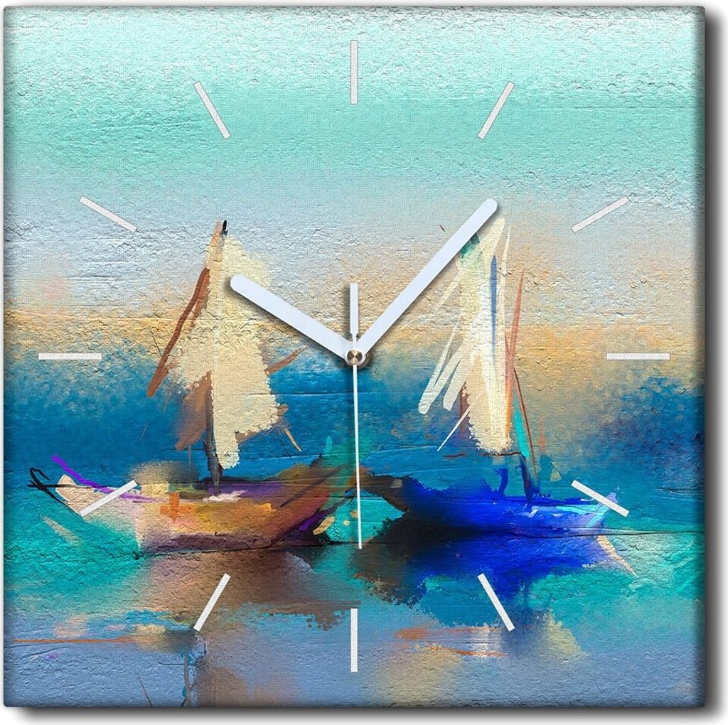 Coloray Uhr auf Leinwand 30x30 cm Wand Uhr Dekoration Wohnzimmer Segeltuch weiße Zeiger -Schiffswassersee