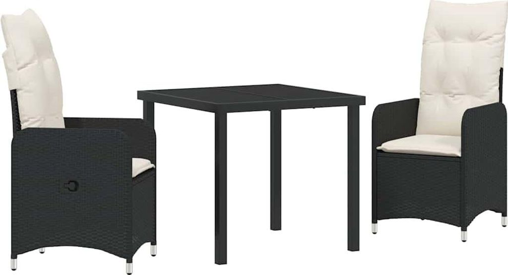 Garten Essgruppe mit Kissen 3 pcs Schwarz Poly-Rattan