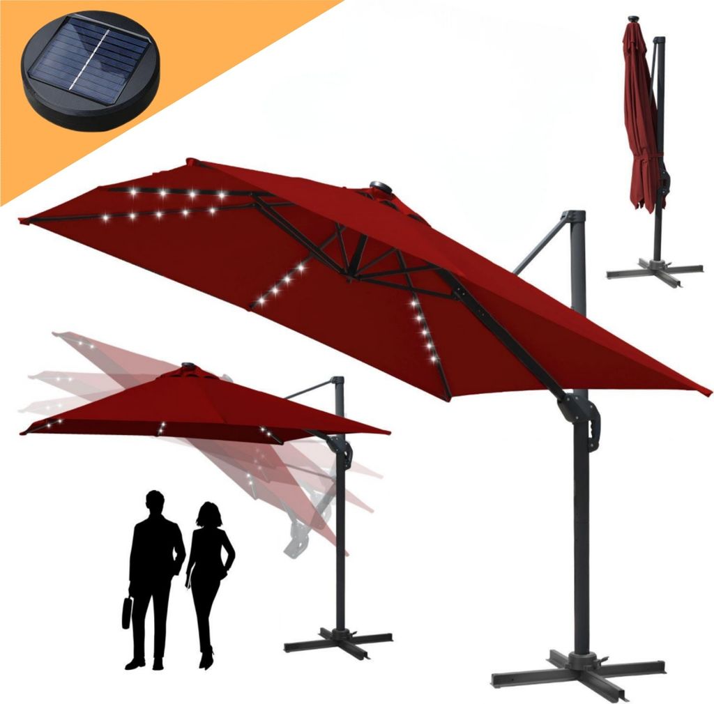 Bettizia Sonnenschirm mit LED Beleuchtung Ampelschirm 300 cm Garten Schirm Pavillon - Rot