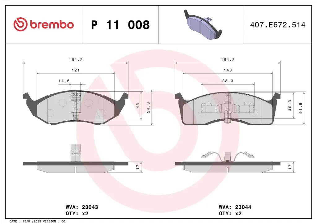 Plaquettes de Frein Silencieuses Brembo P 11 008 contre les Sifflements
